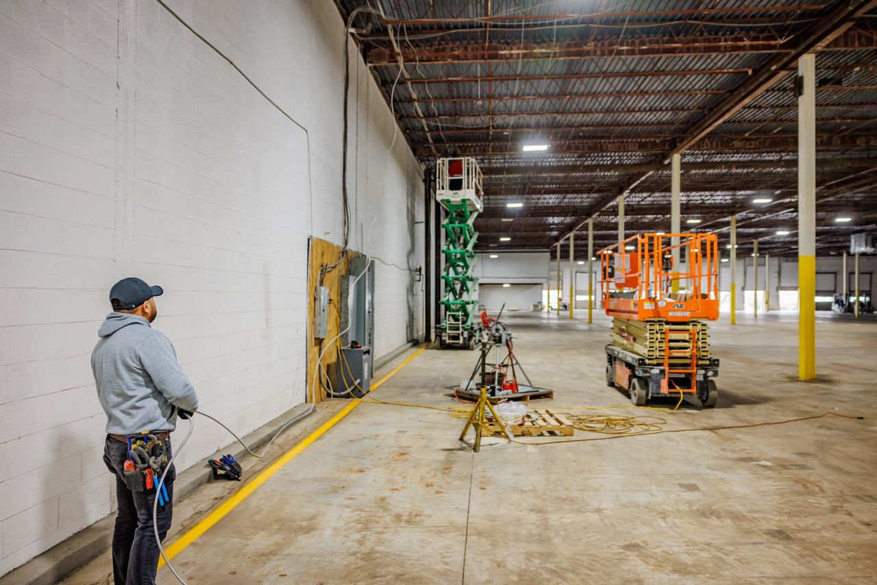 Contractor working on improvements at 9511 West Depot Street in Yorktown, IN.